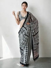Chinon Digital Print Ready To Wear Saree With Blouse Piece-MWB-VP5029-BLACK